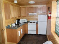 Log Cabin Rental - Full Kitchen View from Living Room - Maine Whitewater