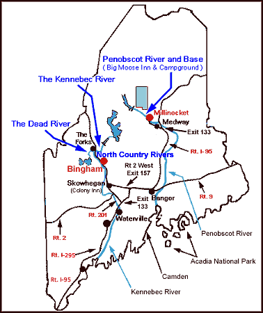 Map of Maine Roads and Whitewater Rivers